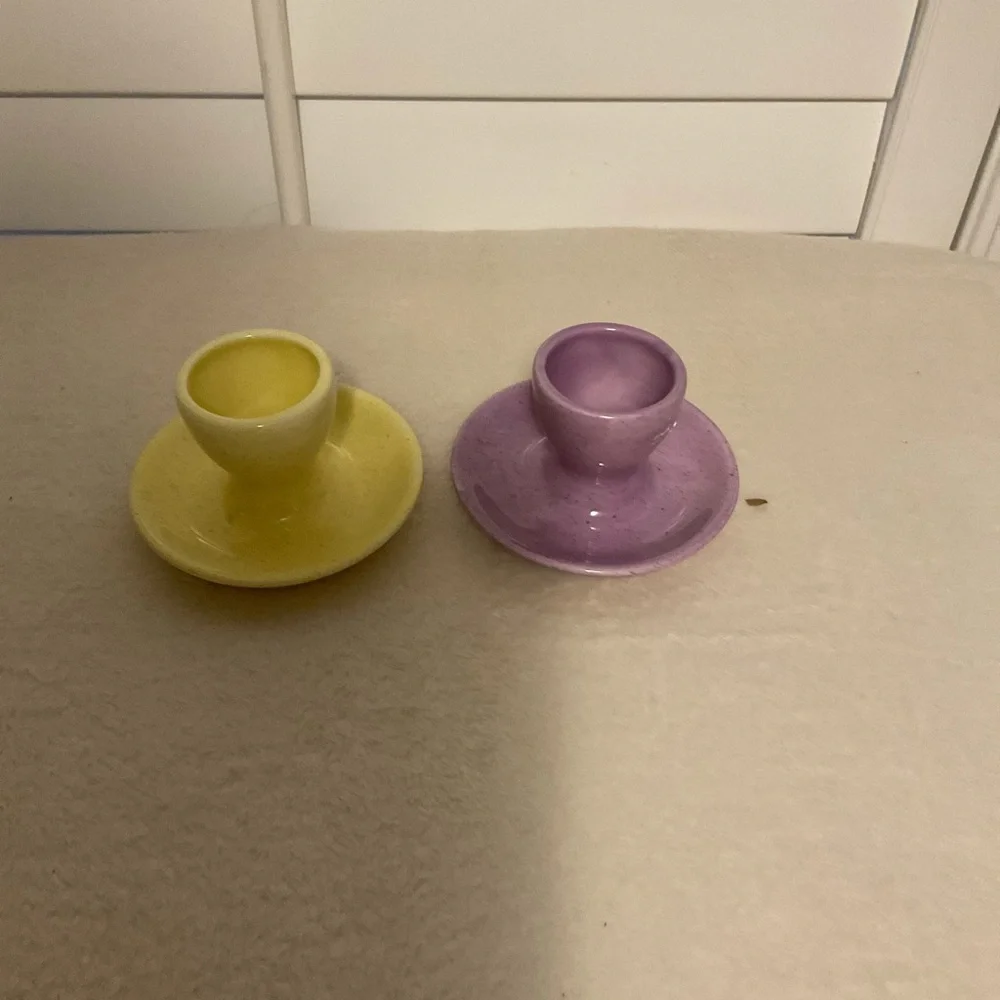 Williams Sonoma Yellow and Lavender Ceramic Egg Cups